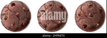 realistic vector icon. Chocolate cookies collection in front view. Stock Vector