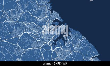 Blue Malta country islands, Valletta City area vector background map, streets and water cartography illustration. Widescreen proportion, digital flat Stock Vector