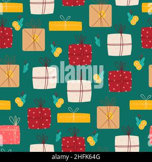 Gift boxes seamless pattern. Vector print flat cartoon style Stock Vector