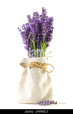 Aromatic Lavender flowers bundle on a white background. Isolated morning Lavender flowers Stock Photo