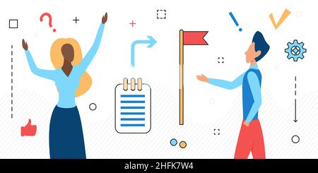 Achievement of set goals, concept of motivating trainings and speakers. Accomplishment of tasks and set plans for success, vector design Stock Vector