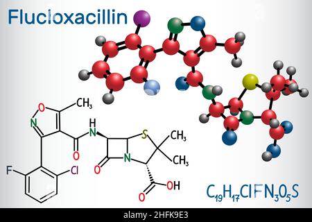 Flucloxacillin (floxacillin) molecule. It is beta-lactam antibiotic of ...