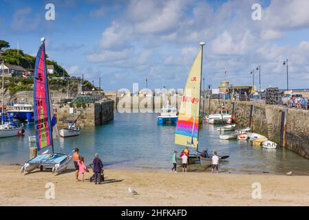 The historic picturesque working Newquay Harbour in Newquay on the North Cornwall coast. Stock Photo