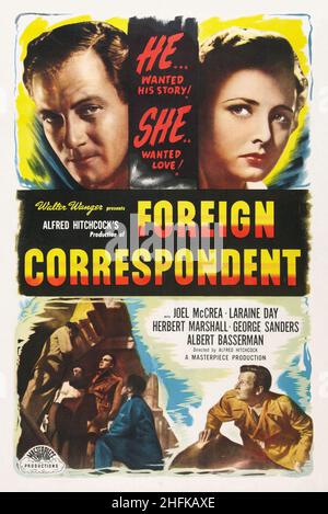JOEL MCCREA and LARAINE DAY in FOREIGN CORRESPONDENT (1940), directed by ALFRED HITCHCOCK. Credit: UNITED ARTISTS / Album Stock Photo