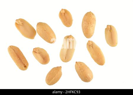 Top View of Salted Peanuts Isolated on White Background with Clipping Path Stock Photo