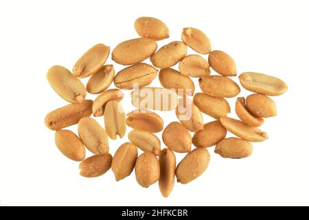 Roasted Salty Peanuts isolated on White Background with Clipping Path Stock Photo