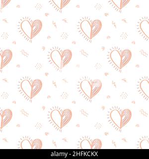 Hand drawn seamless pattern for Valentines Day on white background. Can be used for wallpaper, pattern fills, web page background,surface textures. Stock Photo
