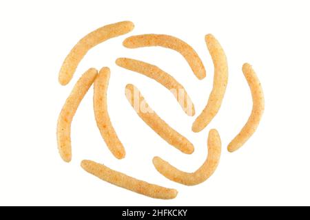 top view of cheese corn stick isolated on white background with clipping path Stock Photo