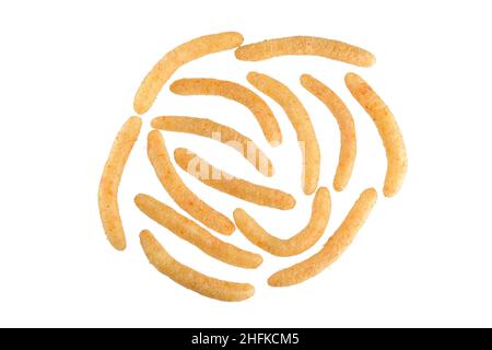 Cheese Corn Sticks Isolated on White Background with Clipping Path Stock Photo