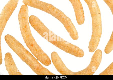 Close up of Corn Sticks on White Background Stock Photo