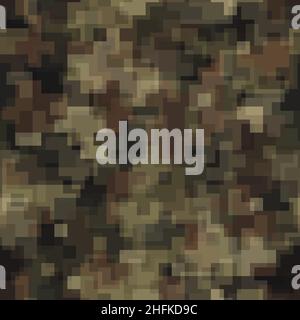 Abstract seamless pattern with khaki and brown colored chaotic overlap pixels Stock Vector