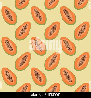 Fruity pattern with papaya . Vector illustration. Tropical fruits. Modern exotic design for paper, cover, fabric, interior decor. Exotic Rapport for Stock Vector