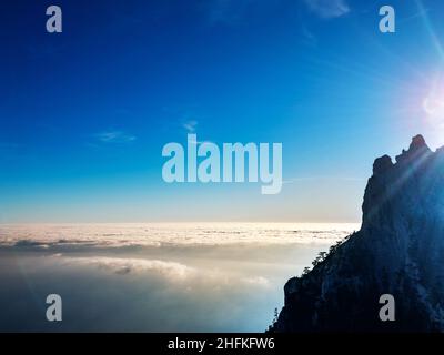 View of clouds from Ai-Petri mountain in Crimea Stock Photo
