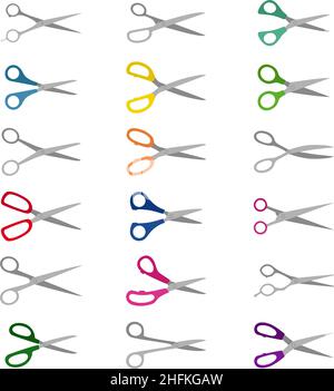 Set of color icons of scissors, vector illustration Stock Vector
