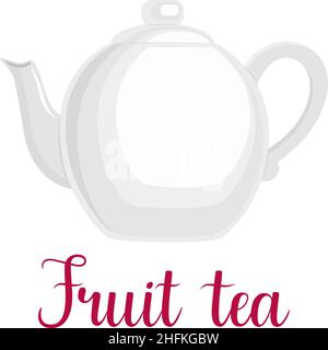 Teapot on white background, handwritten title "Fruit tea", vector illustration Stock Vector