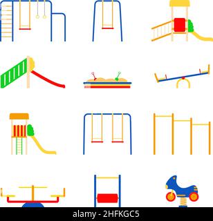 Set of kid playground icons on white background, vector illustration Stock Vector