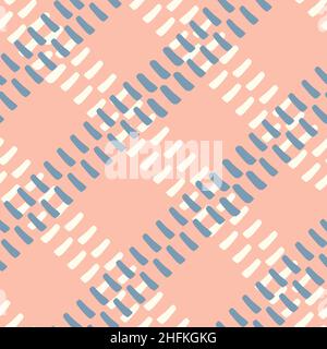 Abstract stitch style weave vector pattern seamless background. Diagonal irregular running handstitch needle work effect plaid backdrop. Simple Stock Vector