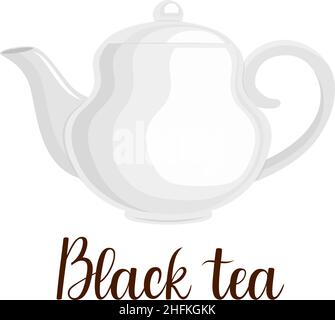 Teapot on white background, handwritten title "Black tea", vector illustration Stock Vector