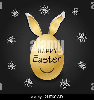 Happy Easter Poster Smiling golden egg greeting card Stock Vector