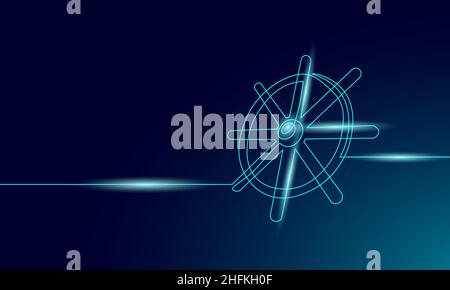 Wheel helm computer developer app concept. Business digital open source program. Data coding steering 3D low polygonal vector line illustration Stock Vector