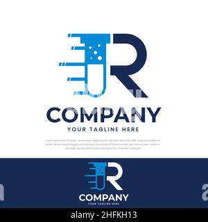 Letter R with Abstract Lab logo fast icon. Can be used for Business, Science, Health, Medical, Laboratory, Chemical and Nature Logos. Stock Vector