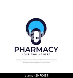 Minimalist medical drug pharmacy logo design, symbols, icons, design templates Stock Vector