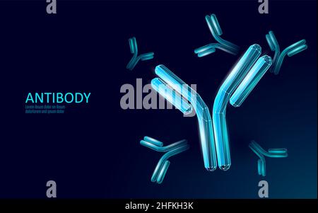 Antibody immunoglobulin coronavirus vaccine result. 3D medical infection model. Immunization COVID poster template. Blood test green pass certificate Stock Vector