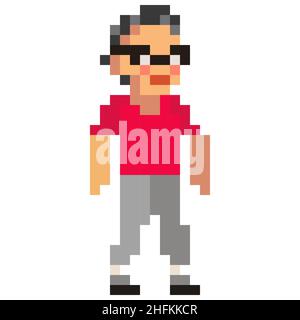 A man in a jacket and a cap. Pixel art. Stock Vector