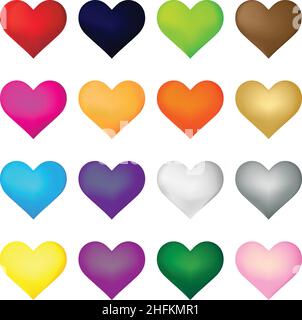 3d multi-colored Hearts vector isolated on white background. Colorful 3d hearts Stock Vector