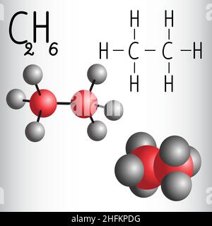 Chemical formula and molecule model of Ethane C2H6  . Vector illustration Stock Vector