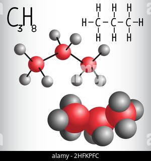 Chemical formula and molecule model of Propane C3H8  . Vector illustration Stock Vector