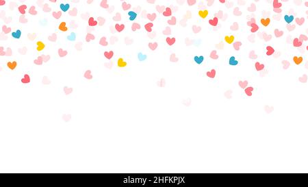 Heart confetti with copyspace. Wedding invitation template. Colorful hearts confetti falling. Stock Vector