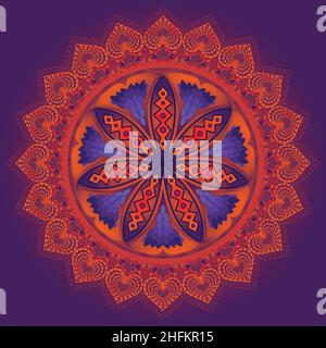 Luxury Royal Purple orange floral mandala design Stock Vector