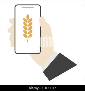 Simple hand-drawn vector drawing. Gold spikelet of wheat isolated on white background. Cereals, flour products. For printing, label, logo, shop, baker Stock Vector
