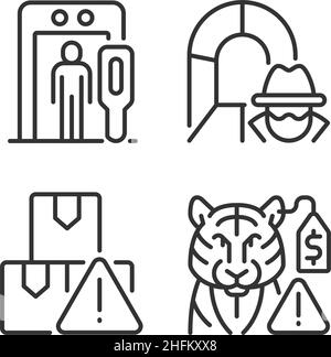 Smugglers activities prevention linear icons set Stock Vector