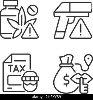 Illegal transportation linear icons set Stock Vector