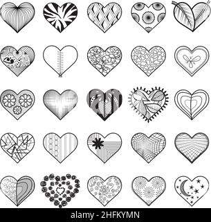 Set of Heart Icons 02, Different heart symbol and pattern pack, Love Icon Art Kit, EPS 10 Stock Vector