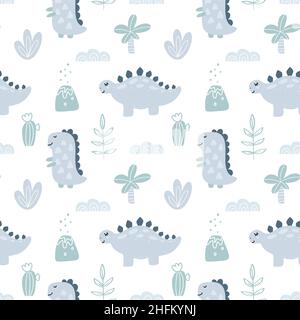 Baby Vector childish boy seamless pattern with hand drawn dino in scandinavian style. Creative kids background for fabric, textile Stock Vector