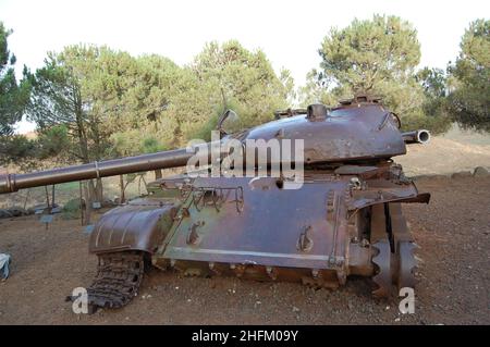 Destroyed Syrian T62 tank on the Valley of Tears in Israel from the Yom Kippur War Stock Photo