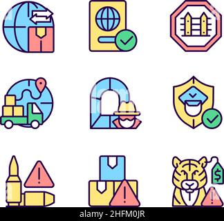 International trading RGB color icons set Stock Vector