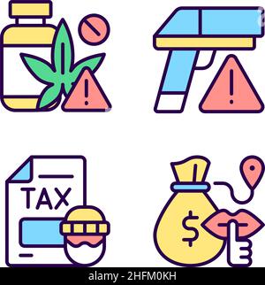 Illegal transportation RGB color icons set Stock Vector