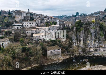 Aerial view of the  Medieval Village Balazuc Stock Photo