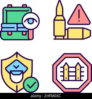 Checkpoint examination RGB color icons set Stock Vector