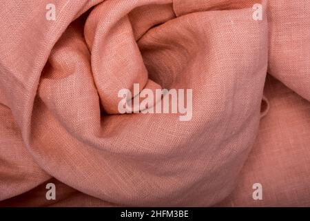 Wrinkled linen cloth folded napkins. Linen fabric texture. Сoncept of using natural eco-friendly materials Stock Photo