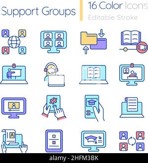 Elearning software and techniques RGB color icons set Stock Vector
