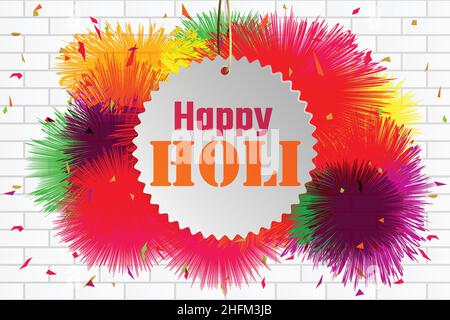 Happy Holi Poster Banner with a hanging sticker flyer banner vector illustration Stock Vector