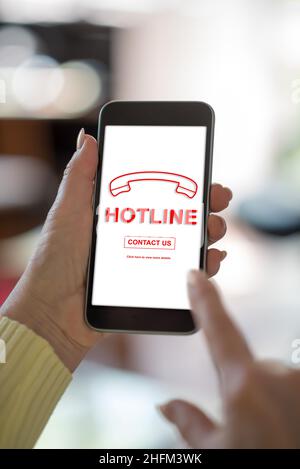 Smartphone screen displaying a hotline concept Stock Photo - Alamy