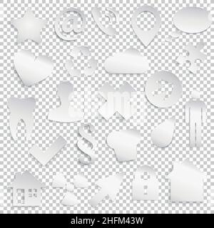 Infographics phone, arrow, star, house, paragraph.... communication bubbles set on checked transparent background. Vector illustration. Eps 10 vector Stock Vector