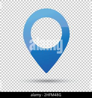 Shiny glossy blue map pointer Navigator symbol on checked transparent background. Vector illustration. Eps 10 vector file. Stock Vector