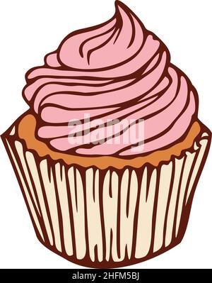 Vector illustration of cupcake. Isolated hand drawn confection. Stock Vector